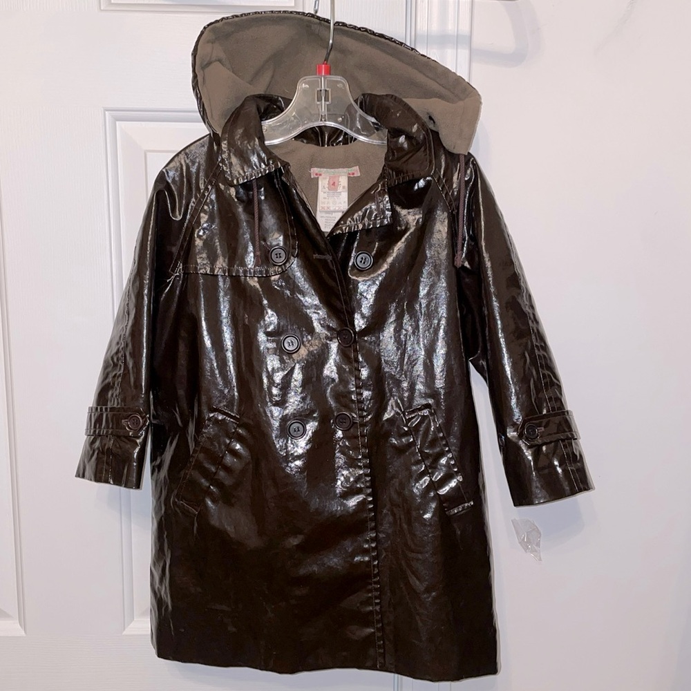 BONPOINT GIRLS BROWN PATENT LEATHER TRENCH COAT Sz 4